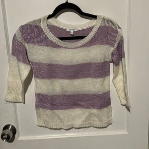 Delia’s purple sparkle and white stripes half sleeve sweater